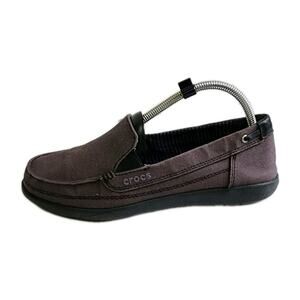 Crocs Woman's Sz 10 Walu Canvas Loafer Flat Shoes Brown Low Top Slip On Moc Toe